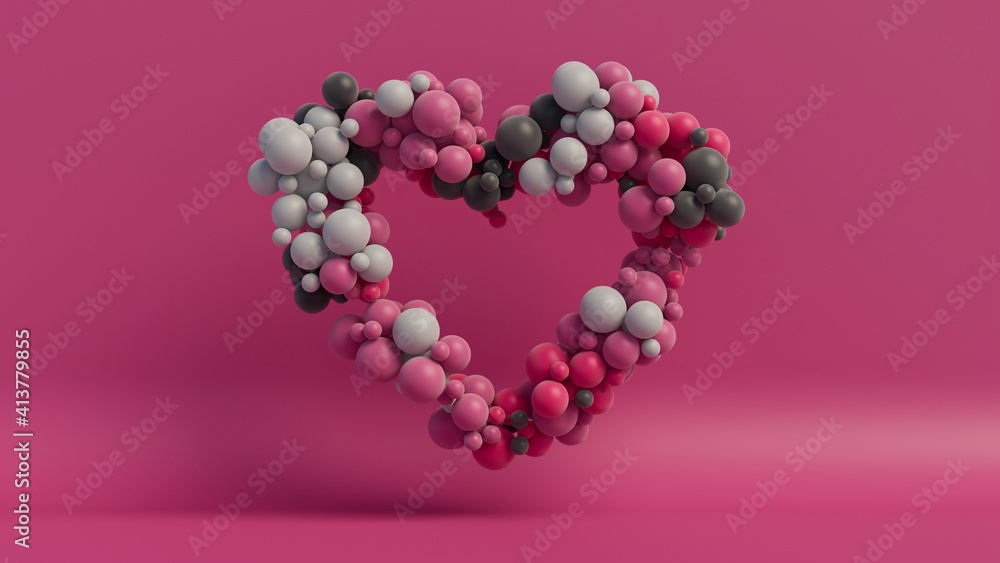 Multicolored Balloon Love Heart. Pink, Grey and Black Balloons arranged in a heart shape. 3D Render Multicolored Balloon Love Heart. Pink, Grey and Black Balloons arranged in a heart shape. 3D Render