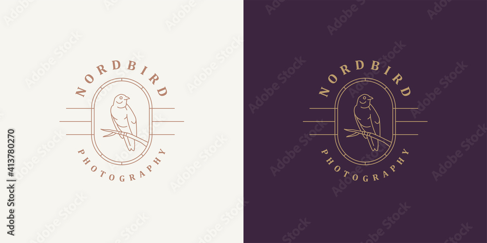 Bird sitting on branch logo template linear vector illustration Bird sitting on branch logo template linear vector illustration