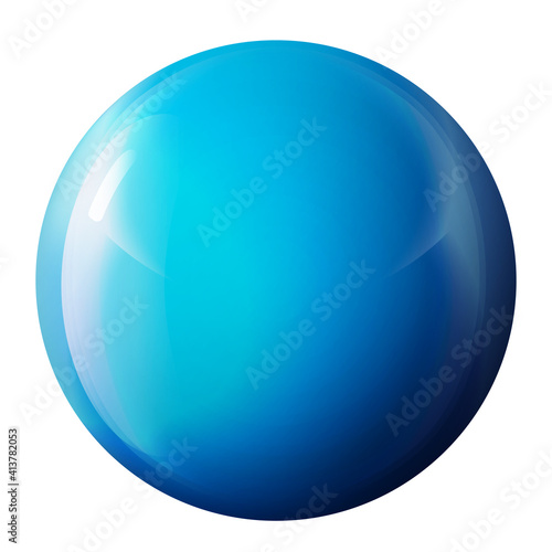 Glass blue ball or precious pearl. Glossy realistic ball, 3D abstract vector illustration highlighted on a white background. Big metal bubble with shadow.
