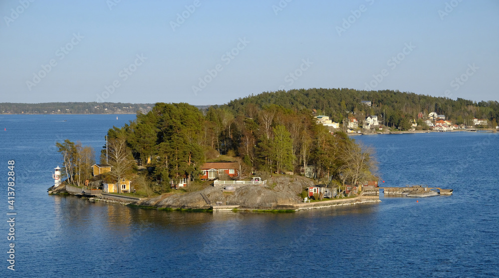Islands and coastline in the Stockholm archipeligo, Stockholm, Sweden