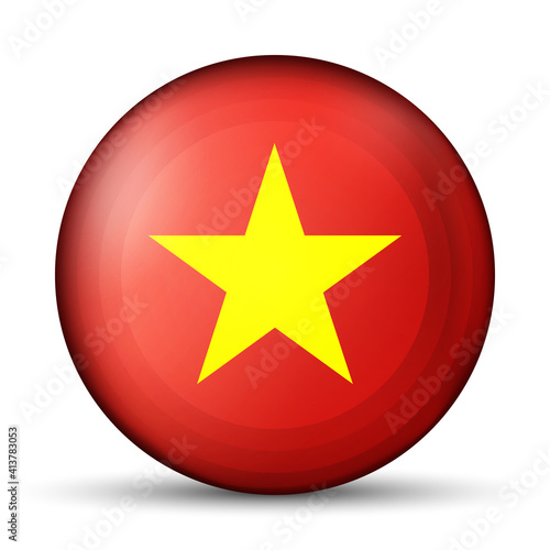 Glass light ball with flag of Vietnam. Round sphere  template icon. Vietnamese national symbol. Glossy realistic ball  3D abstract vector illustration highlighted on a white background. Big bubble