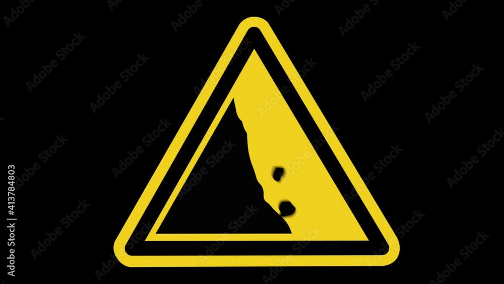 Animated Rocks Falling On A Unstable Cliff Warning Sign Animated Rocks Falling On A Unstable Cliff Warning Sign