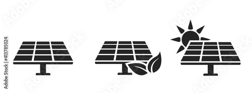 solar panel icon set. eco friendly, sustainable, renewable and alternative energy symbols