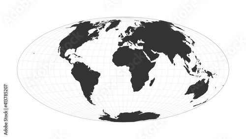 Map of The World. Hammer projection. Globe with latitude and longitude net. World map on meridians and parallels background. Vector illustration.