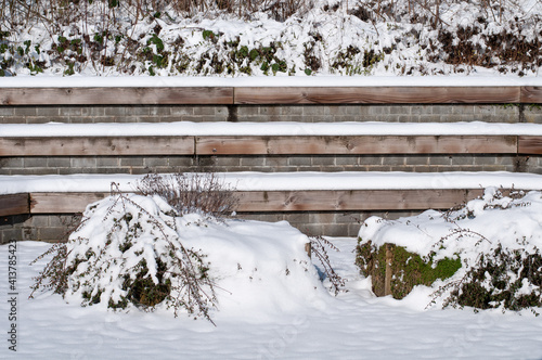 Wallpaper Mural a garden in winter with large steps covered with snow Torontodigital.ca