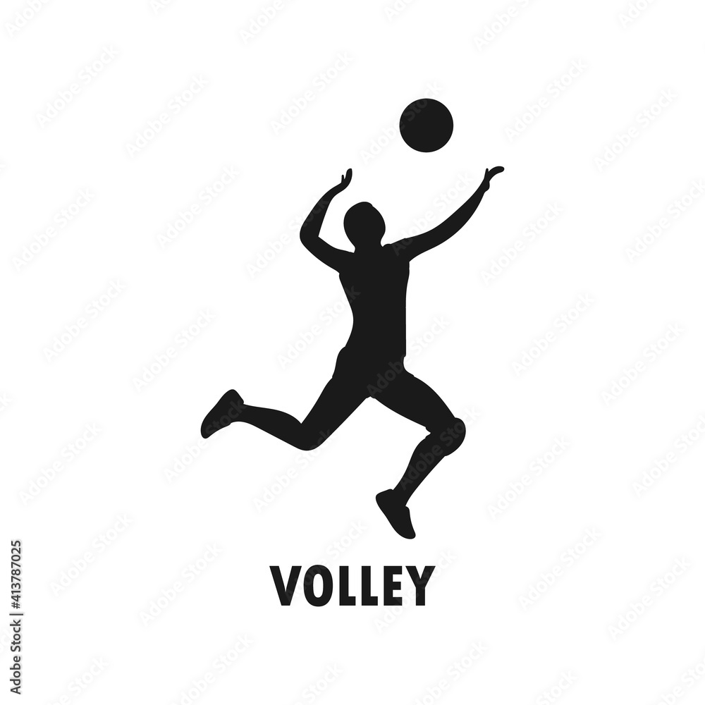 Young volleyball player black silhouette. Female athlete. Sportswoman concept. Volley tournament. Athletic sports team. Smash or serve pose. Healthy activity. Human health vector illustration.