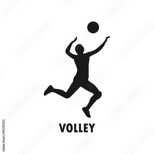 Young volleyball player black silhouette. Female athlete. Sportswoman concept. Volley tournament. Athletic sports team. Smash or serve pose. Healthy activity. Human health vector illustration.