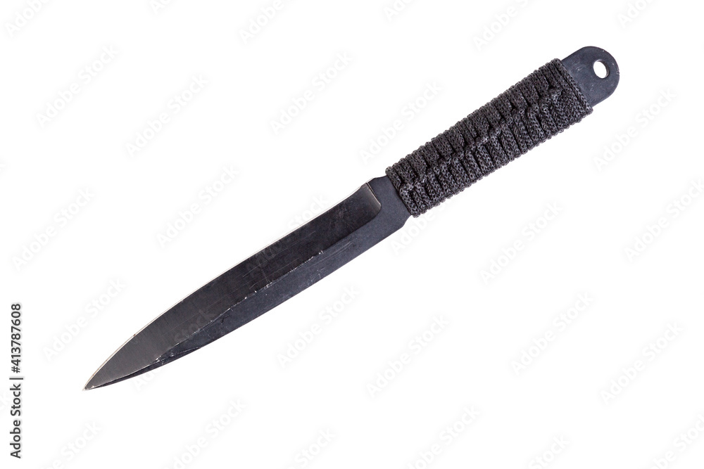 Black knife to throw on white isolated background Black knife to throw on white isolated background