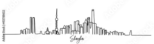 Shanghai city of China skyline - Continuous one line drawing