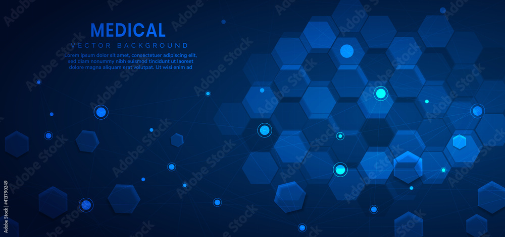 Abstract dark blue hexagon pattern background. Medical and science, technology connection concept. Abstract dark blue hexagon pattern background. Medical and science, technology connection concept.