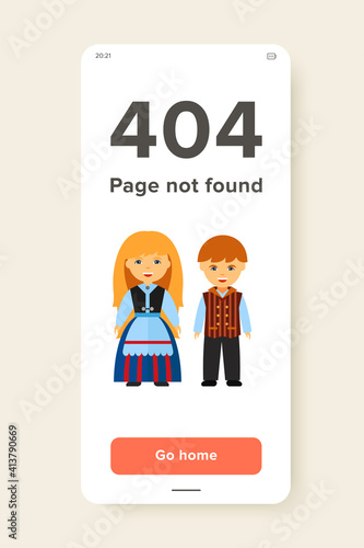 Icon of cheerful Finns national costumes. Native people of Finland, tradition, clothing. Finnish culture concept. Can be used for topics like fashion, costume or style