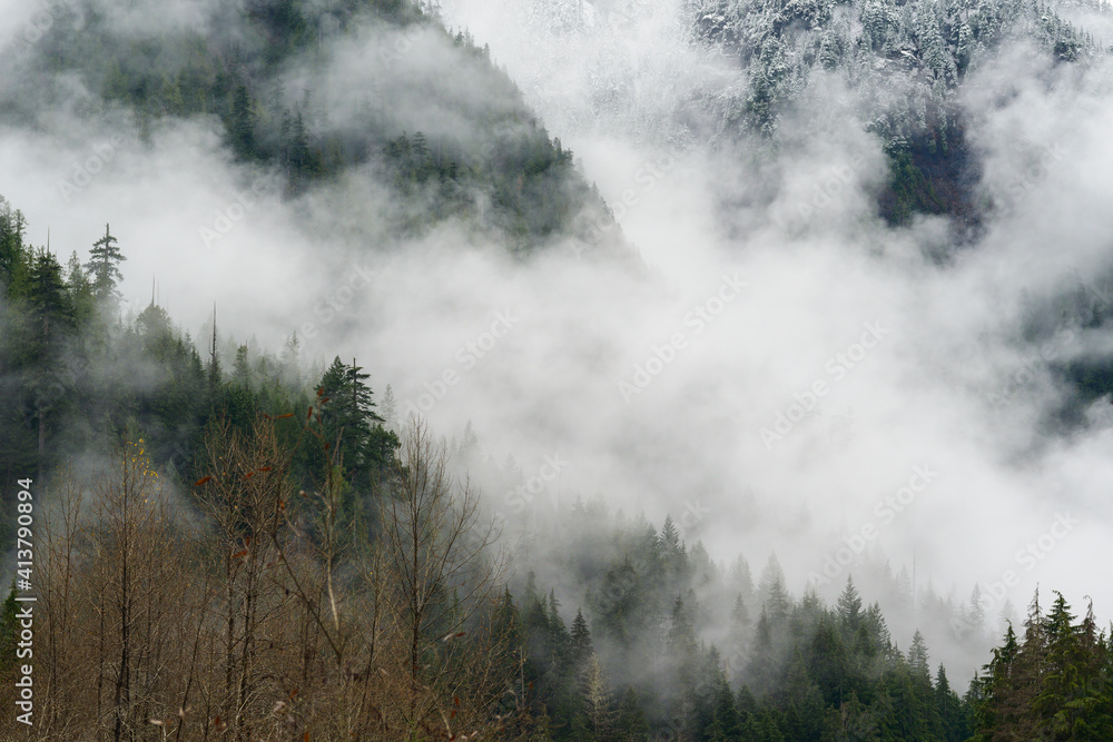 Low clouds and fog rolling through the cascade mountains Low clouds and fog rolling through the cascade mountains