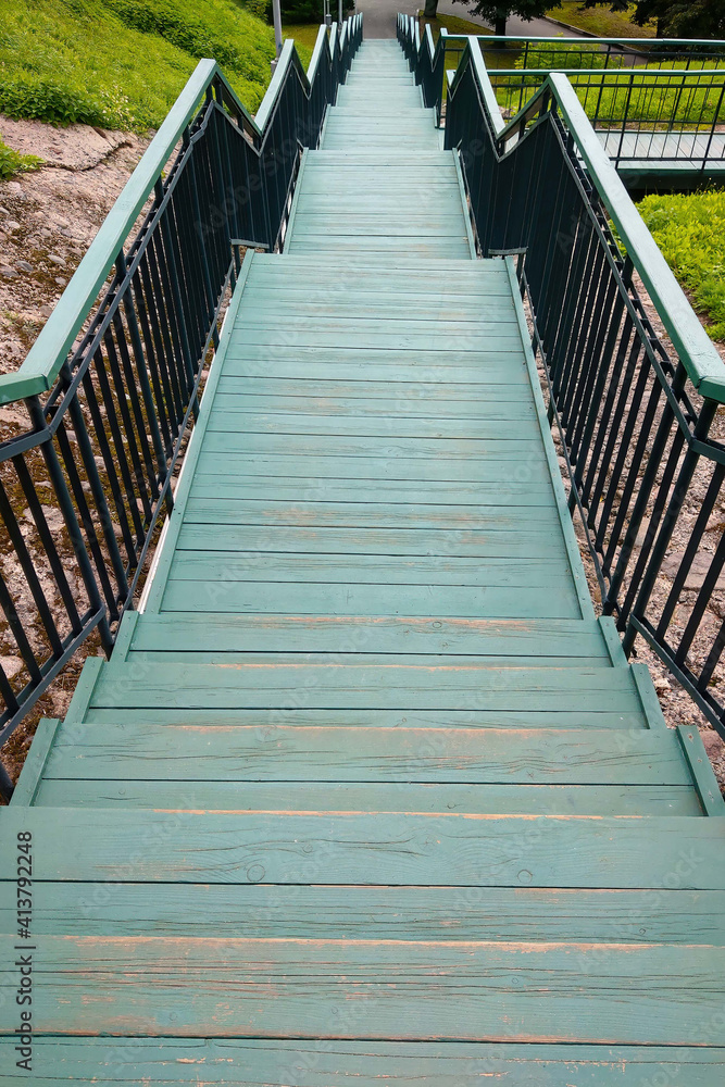 Nice view of the wooden street stairs. Nice view of the wooden street stairs.