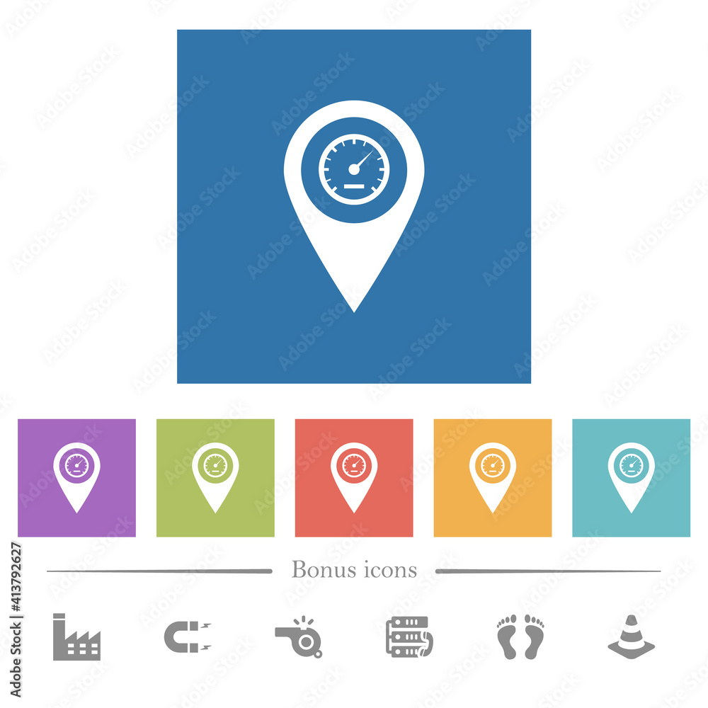 Speedcam GPS map location flat white icons in square backgrounds Speedcam GPS map location flat white icons in square backgrounds