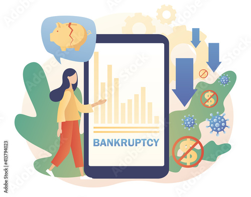 Business bankruptcy. Financial crisis through сoronavirus pandemic. Economical loan payback problem, investment failure and budget collapse. Modern flat cartoon style. Vector illustration