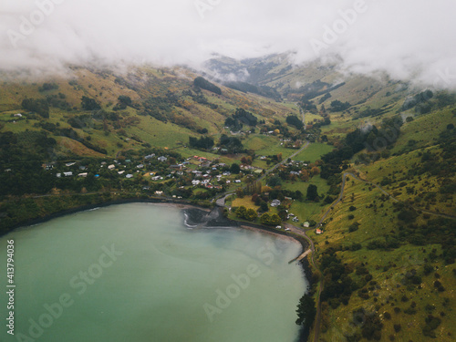 Little Akaloa bay harbour, Cloudy day at Banks Peninsula, NZ photo