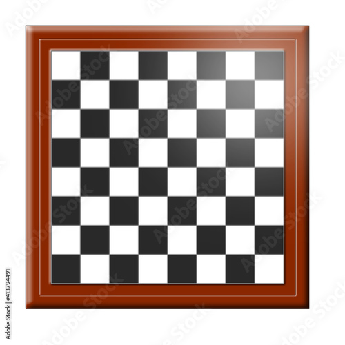 Stylish empty chess board on wooden plinth isolated on white background.