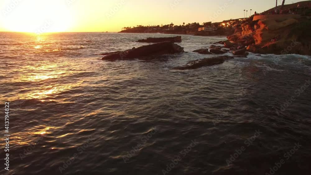 Laguna Beach Inspiration Point Sunset Aerial Shot California Coast Super Low Backward Laguna Beach Inspiration Point Sunset Aerial Shot California Coast Super Low Backward