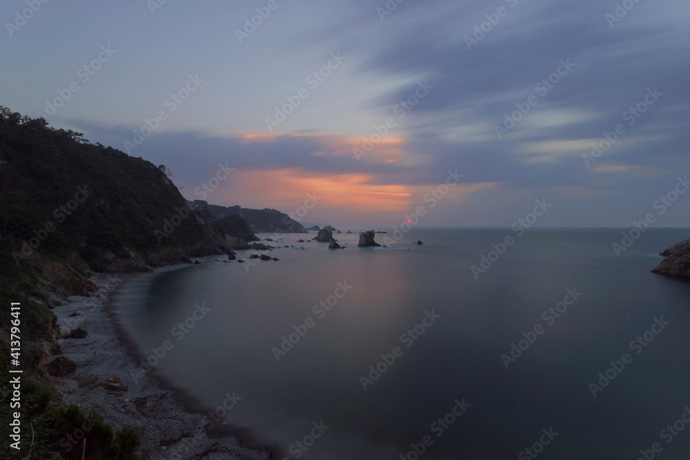 Sunset on the Asturias coast of Playa del Silencio Spain Sunset on the Asturias coast of Playa del Silencio Spain