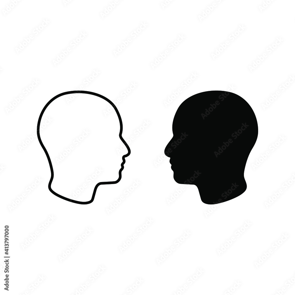 human head icon . Human head profile black shadow silhouette vector ...