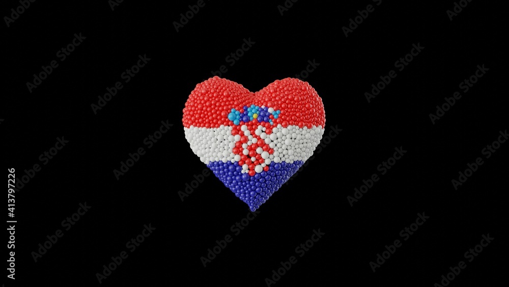 Croatia National Day. Independence Day. June 25. Heart shape made out of shiny sphere on black background. 3D rendering. Croatia National Day. Independence Day. June 25. Heart shape made out of shiny sphere on black background. 3D rendering.