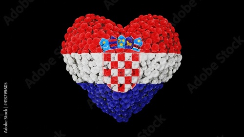 Croatia National Day. Independence Day. June 25. Heart shape made out of flowers on black background. 3D rendering.