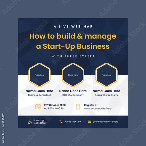 webinar poster square template vector