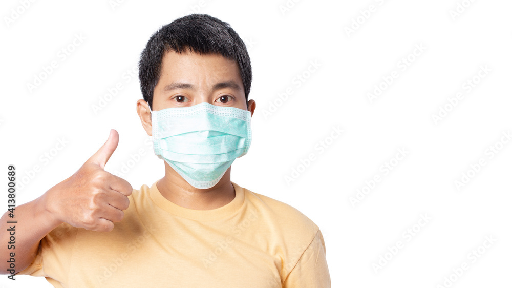 young man wearaing protective face mask isolated on white background. young man wearaing protective face mask isolated on white background.