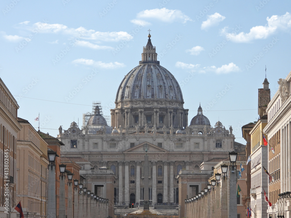 Zoom detail photo of Saint Peter  basilica in Vatican City, Rome, Italy