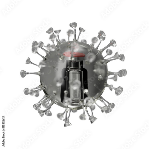 Coronavirus abstract vaccine glass bottle, mutant variant virus producing vaccinations