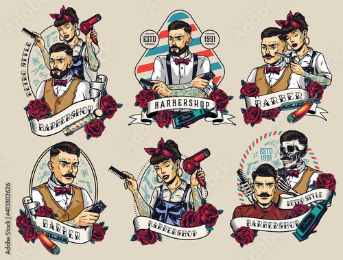Barbershop colorful emblems