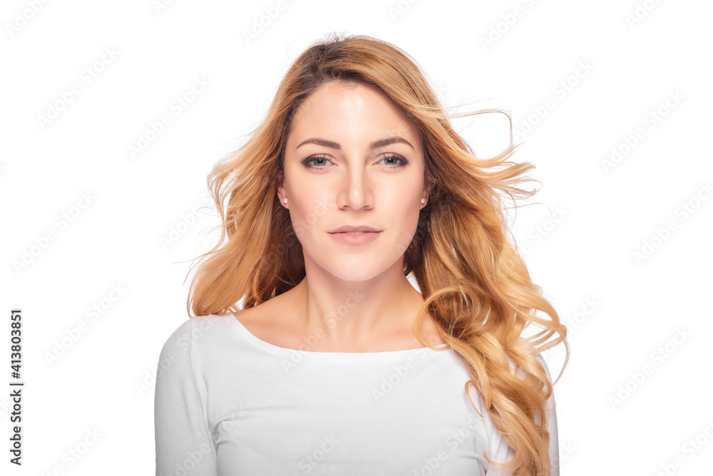 Beautiful tender young blond woman on a white background. Beautiful tender young blond woman on a white background.