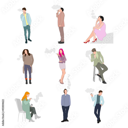 Smoke people, smoker man and woman caucasian, addiction tobacco