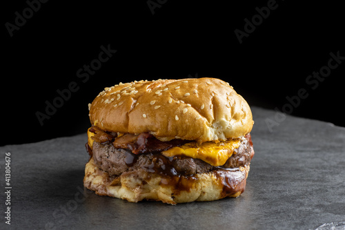 hamburger on black background