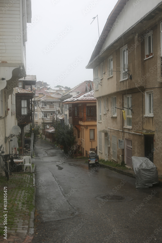A view from Heybeliada with snow, Istanbul, Turkey. 
