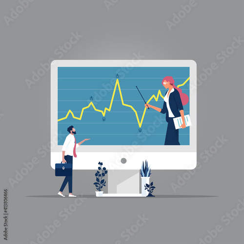 Businessman show stock growth chart, it worth buying or selling them now and investor watching on big screen