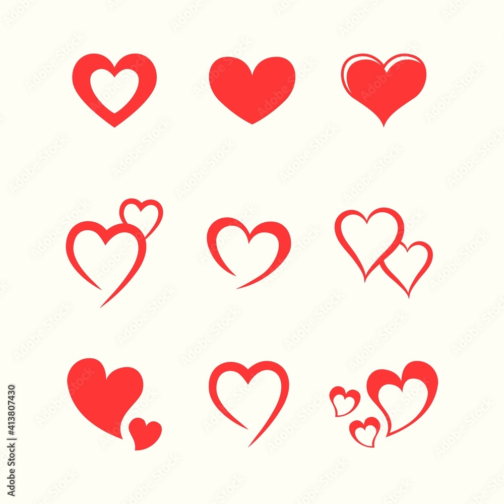 Set of heart icons. Love hand drawn and icon. Valentine and wedding invitation elements Set of heart icons. Love hand drawn and icon. Valentine and wedding invitation elements