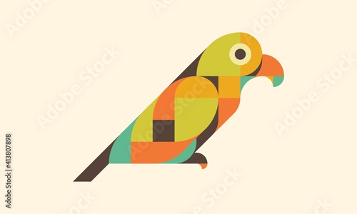 Simple Geometric flat design of parrot lovebird illustrations