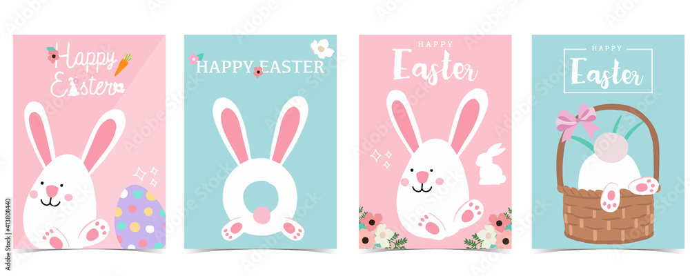 Collection of easter background set with rabbit,egg,flower.Editable vector illustration for website, invitation,postcard and poster Collection of easter background set with rabbit,egg,flower.Editable vector illustration for website, invitation,postcard and poster