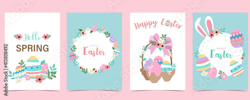 Collection of easter background set with rabbit,egg,flower.Editable vector illustration for website, invitation,postcard and poster