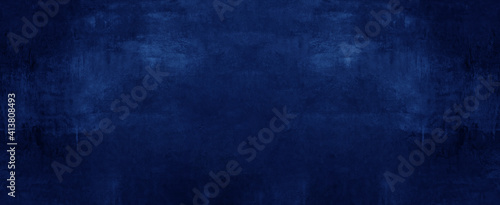 Dark abstract blue stone concrete paper texture background panorama banner long, with space for text 