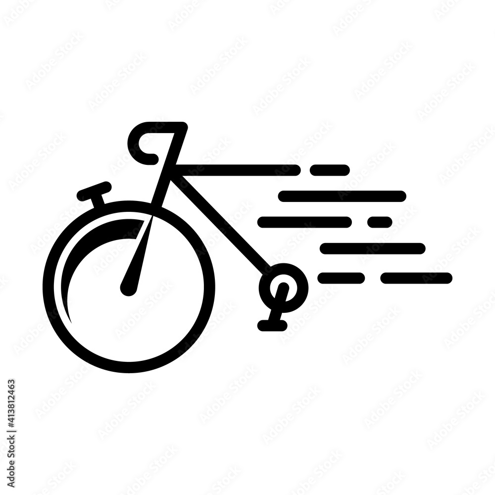 bike with wheel in the form of a stopwatch line vector icon isolated on white background. bicycle delivery outline illustration for web and ui design bike with wheel in the form of a stopwatch line vector icon isolated on white background. bicycle delivery outline illustration for web and ui design