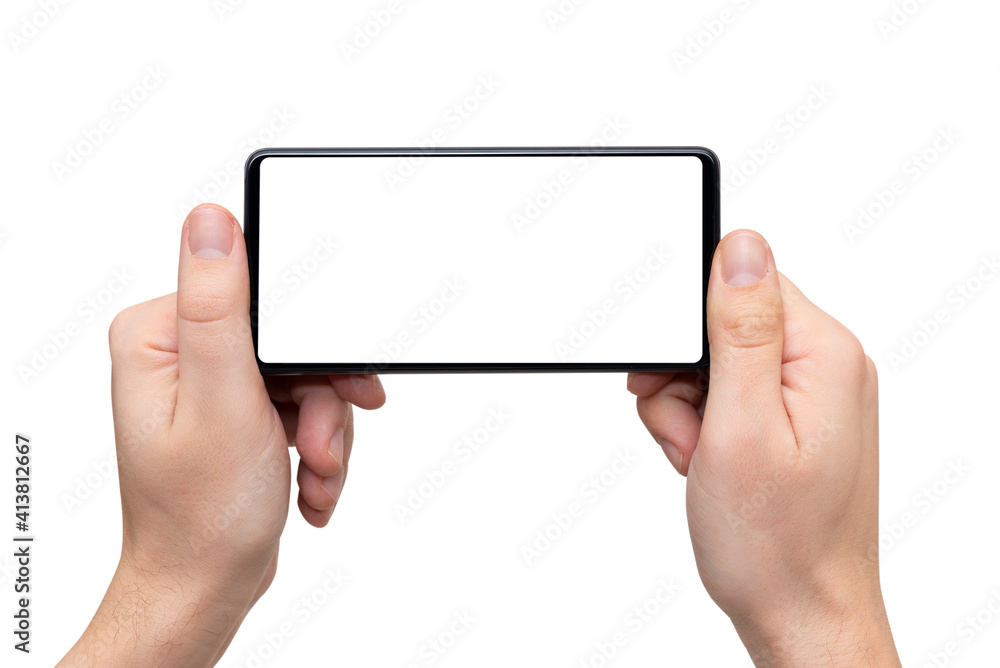 Device mockup, mobile in hands, blank screen Device mockup, mobile in hands, blank screen