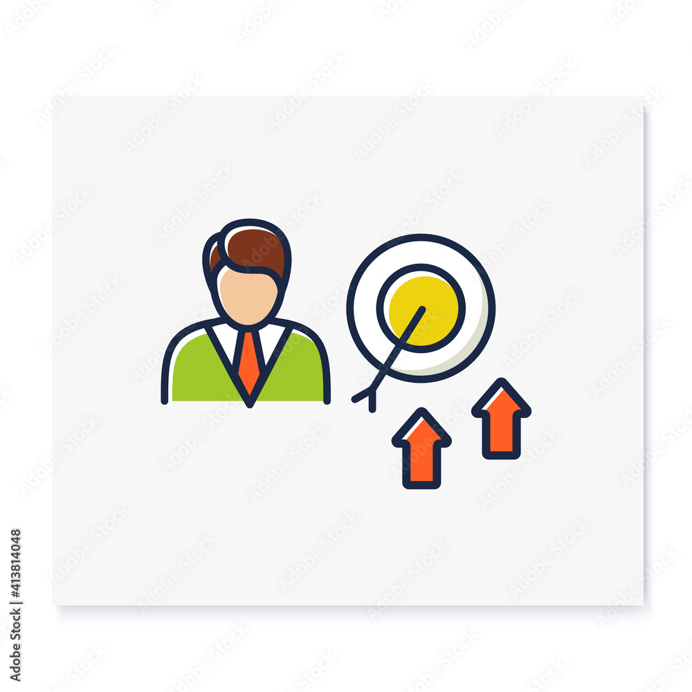 Achieving growth color icon. Personal growth concept. Achieving goals. Certification training. Growth plan. Isolated vector illustration