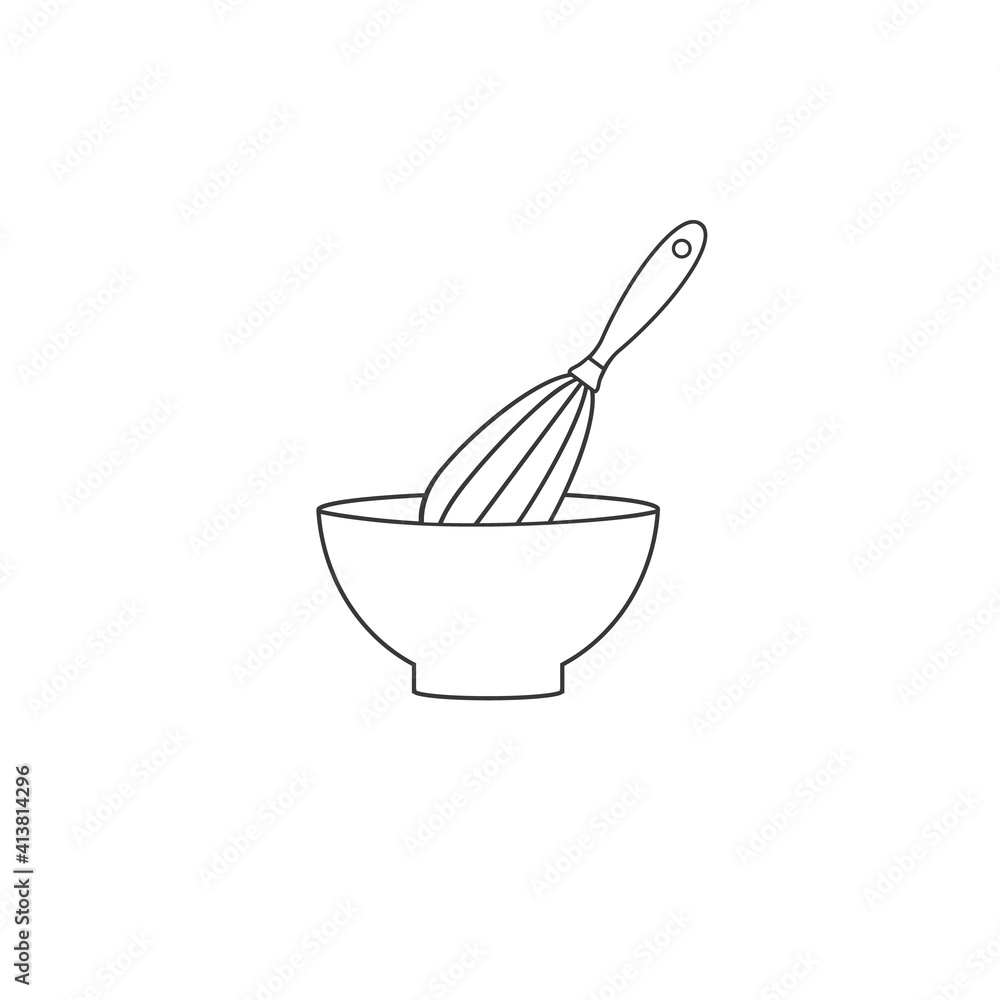 Mixing Bowl vector line icon in flat