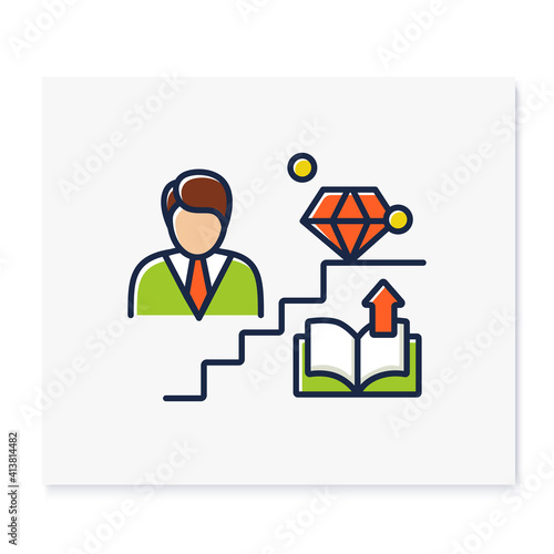 Personal growth color icon. Route to success. Self improvement and self realization. Business and career development. Human resources management. Isolated vector illustration