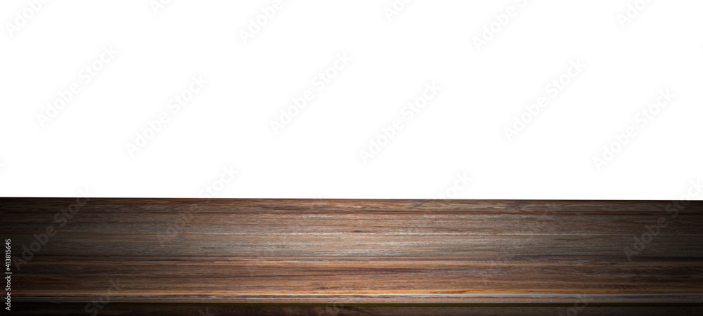 Wooden tabletop isolated on white background Empty rustic wood table,For montage product display or design key visual layout.with clipping path