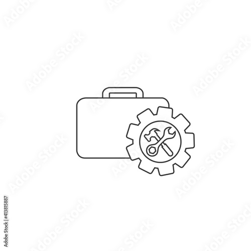 Toolbox with instruments inside line icon. Workman's toolkit. Workbox in icon style. Vector 