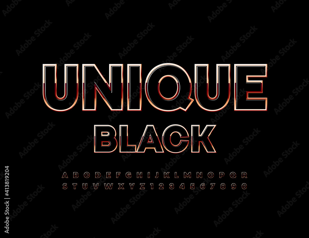 Vector Unique Black and Gold Font. Stylish modern Alphabet Letters and Numbers set