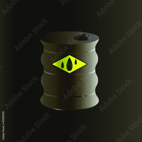 Black petrol barrel with falling drops of oil logo. photo